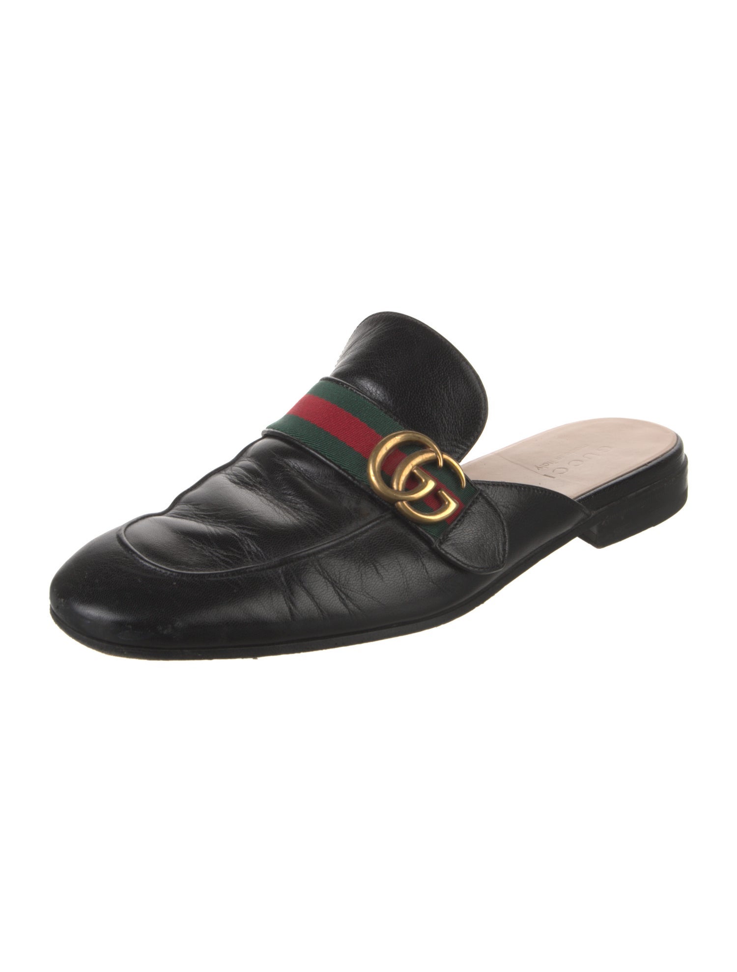 Gucci Web Accent Leather Slippers